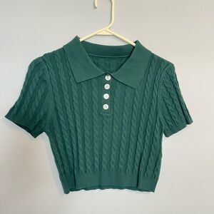 Cable Knit Cropped Polo Top
